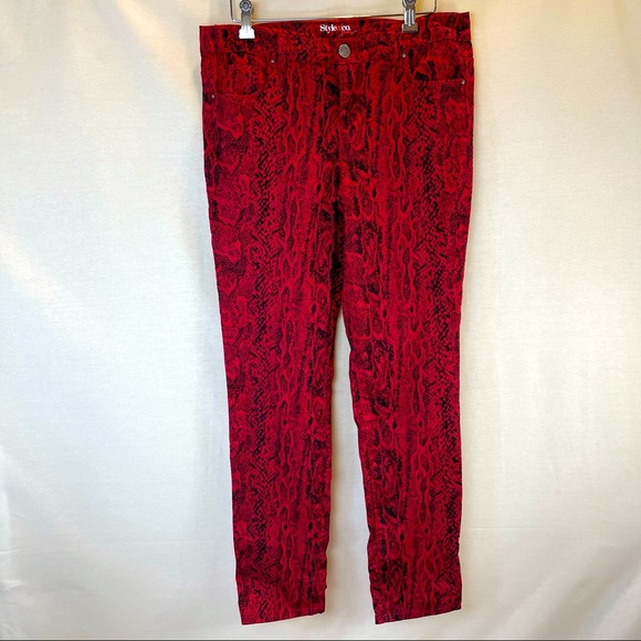 Style & Co Red Snake Pattern Skinny Pant Size 6 - Picture 1 of 9